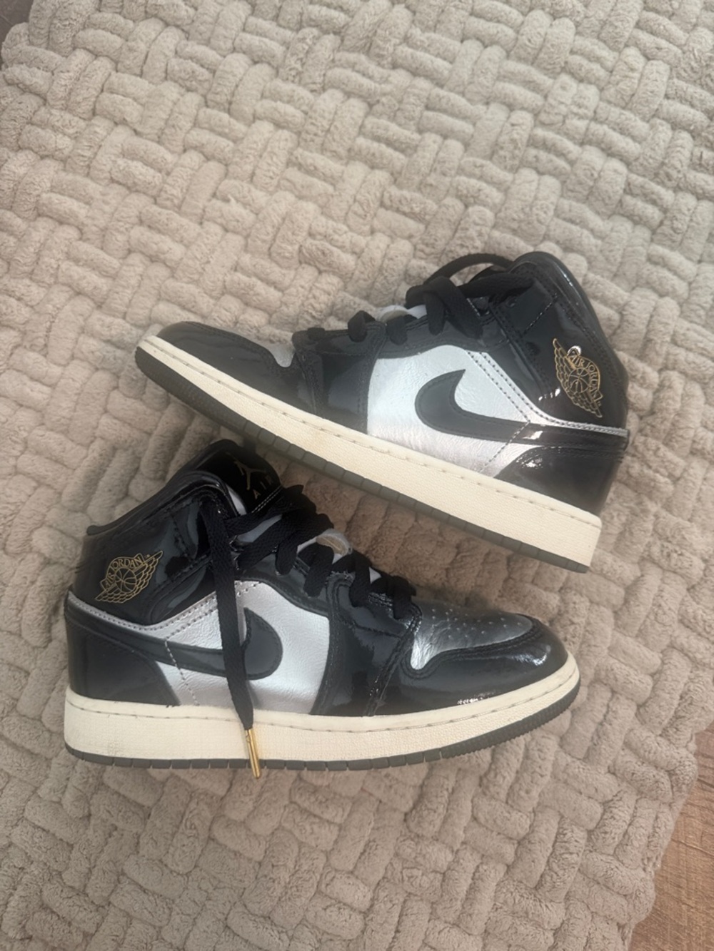 Nike Air Jordan 1 Mid - Black and Metallic Silver with Gold Accent